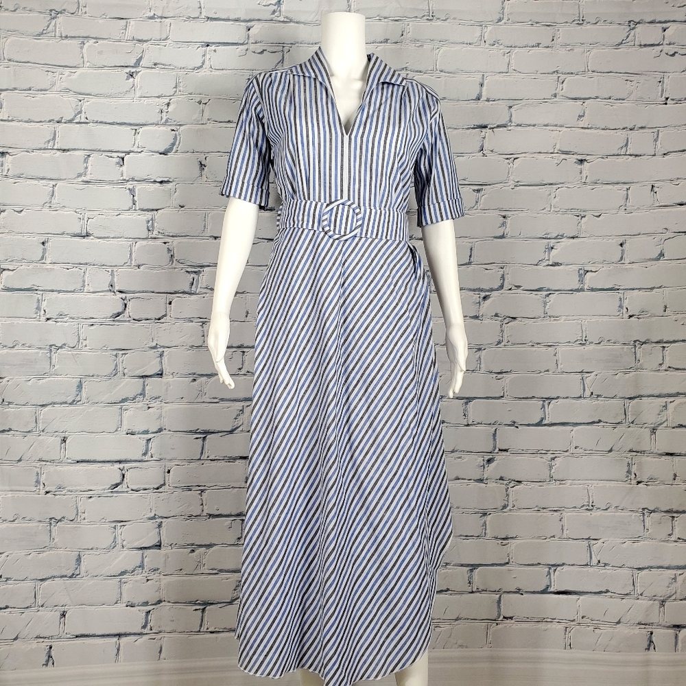 Gül Hürgel Blue Striped Midi Shirt Dress